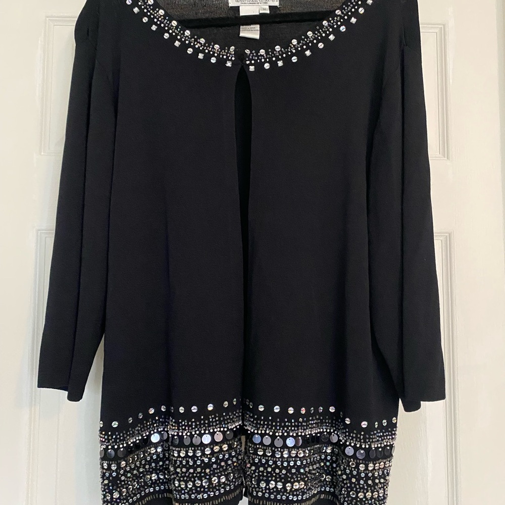 Vintage 90s Joseph A. Women’s Plus Size 1X sequin cardigan black Paris London NY